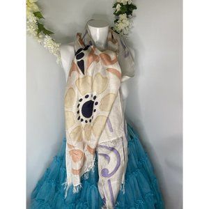 Cashmere Wrappings 100% Silk‎ Wrap Scarf Shawl 80”x27” Cream Black Orange Purple